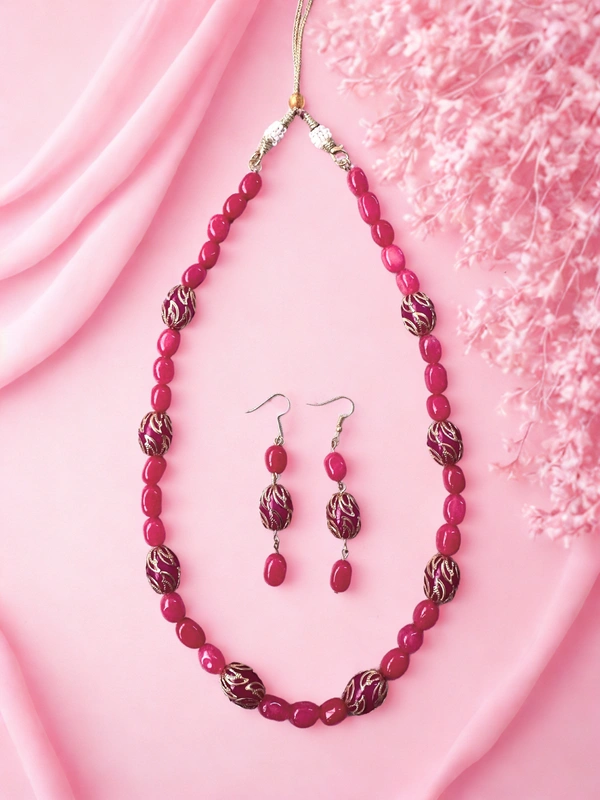 Radhika Beaded Duldul Necklace - 48 cms, Varients of Dark Pink, 82 gms