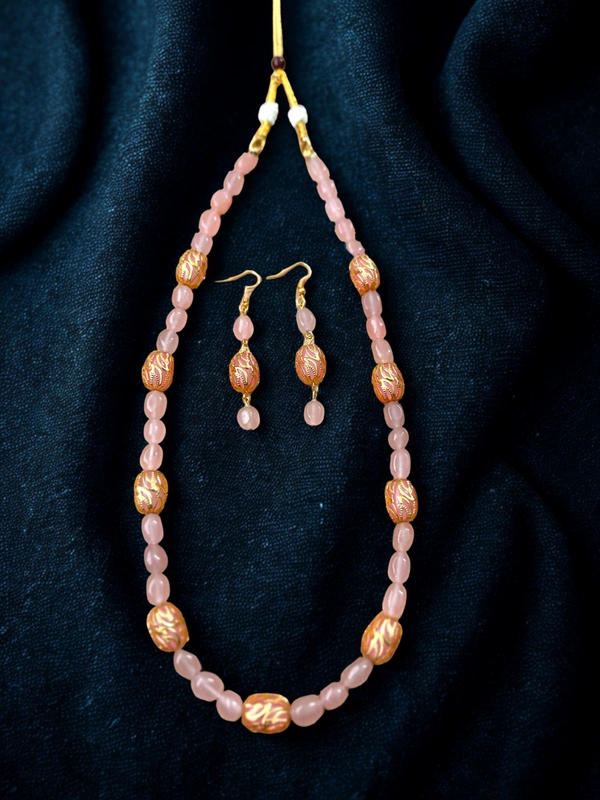 Radhika Beaded Duldul Necklace - 48 cms, Varients of Light Pink, 82 cms
