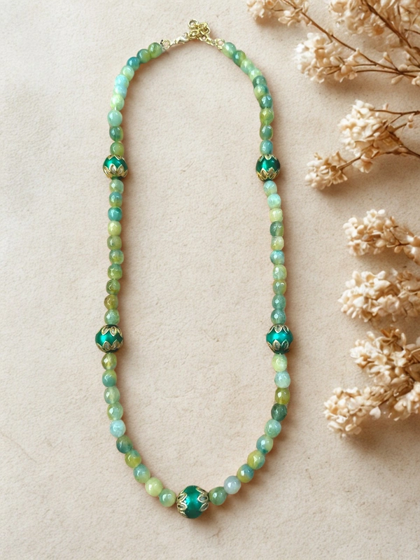 Radhika Beaded Necklace - 59 cms, Varients of Green, 54 gms