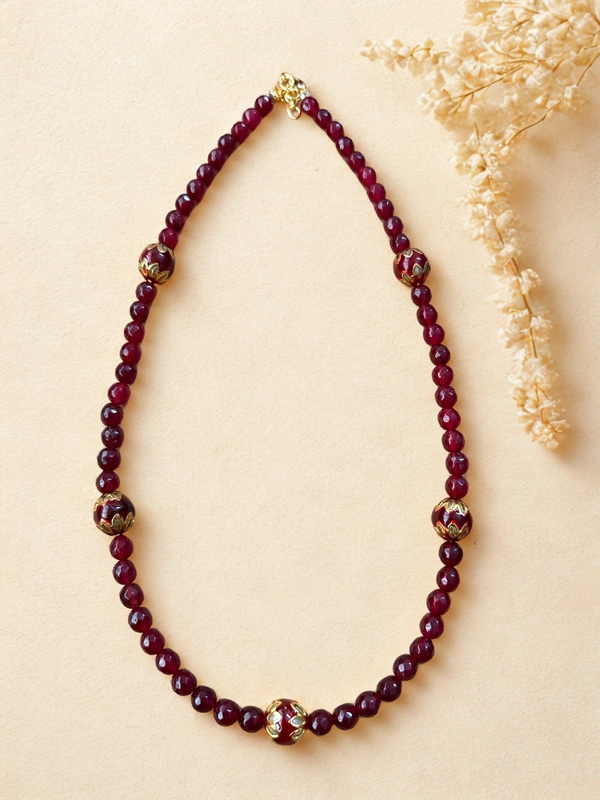 Radhika Beaded Necklace - 59 cms, Varients of Maroon, 54 gms