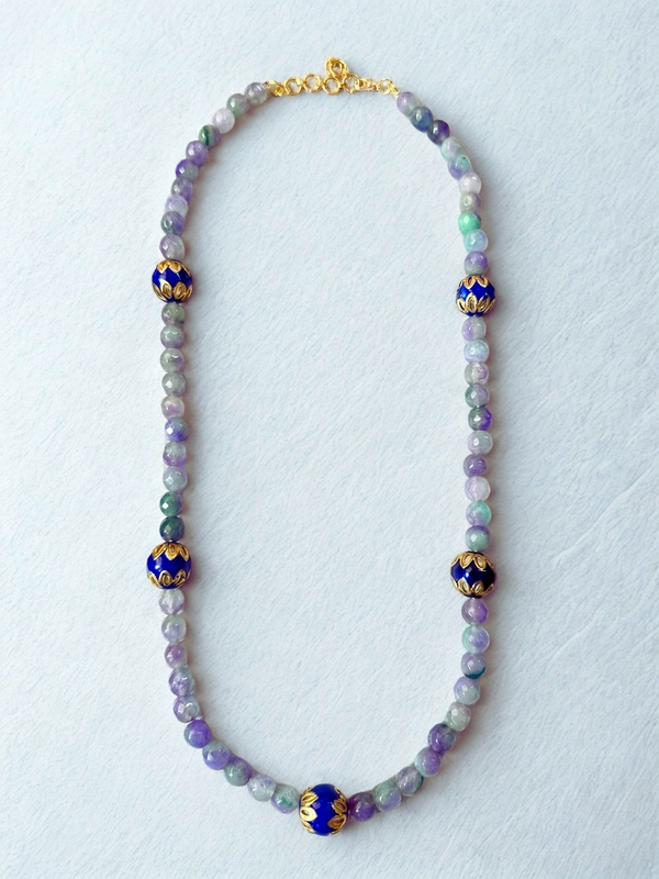 Radhika Beaded Necklace - 59 cms, Varients of Mauve, Green & Blue mix, 54 gms