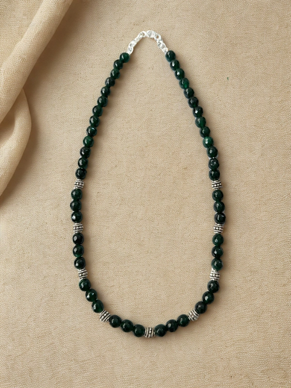 Radhika Beaded Necklace - 49 cms, Varients of Dark Green, 39 gms