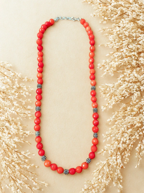 Radhika Beaded Necklace - 49 cms, Varients of Orange, 39 gms
