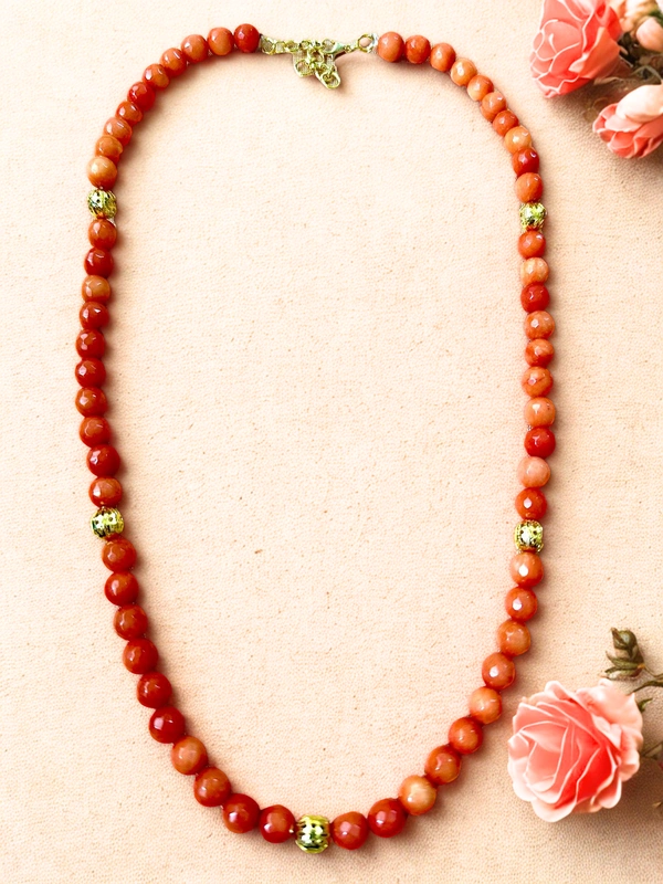 Radhika Beaded Necklace - 59 cms, Varients of Orange, 40 gms