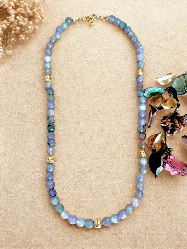 Radhika Beaded Necklace - 59 cms, Varients of Mauve, Green & Blue mix, 40 gms