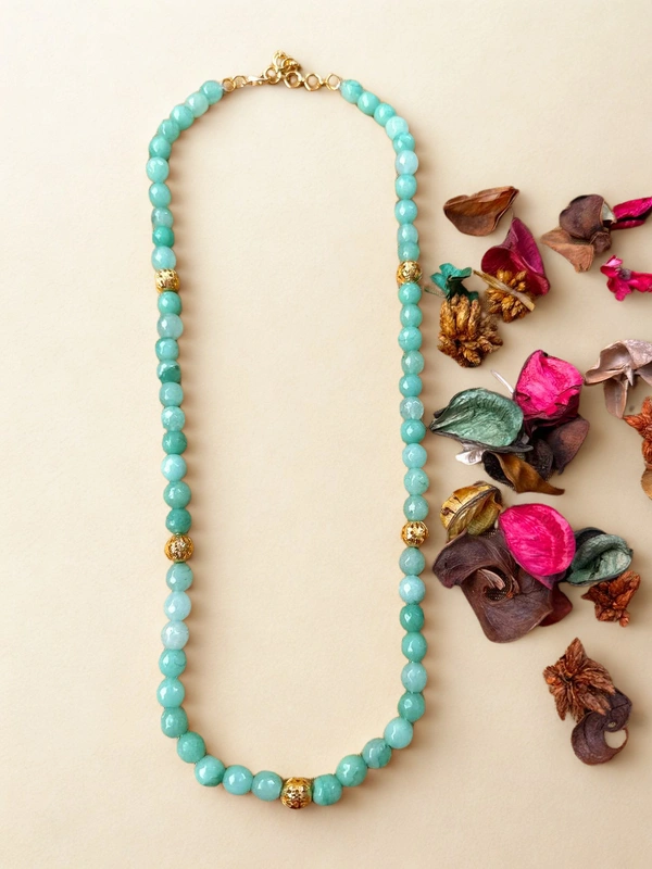 Radhika Beaded Necklace - 59 cms, Varients of Mint Teal, 40 gms