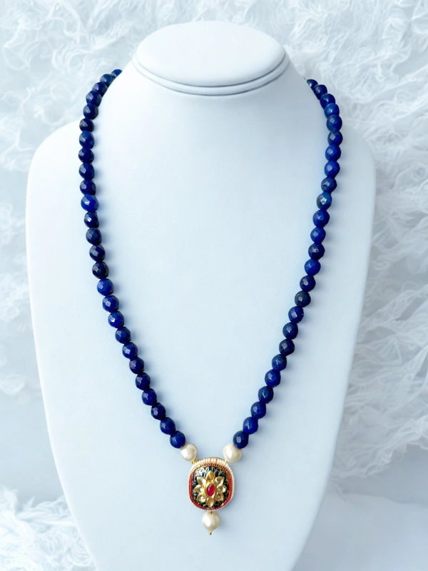 Radhika Beaded Necklace - 54 cms, Varients of Dark Blue, 45 gms