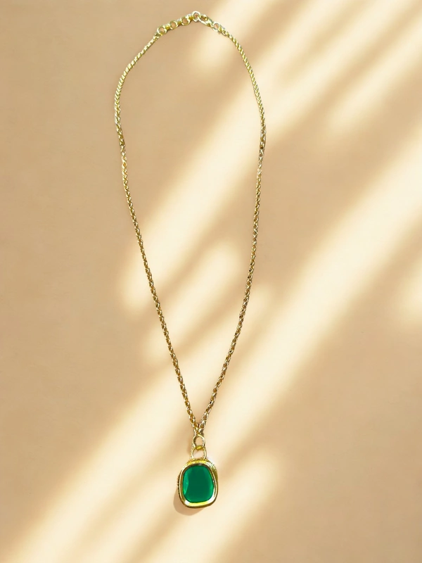 Radhika Chains - 58 cms, Gold and Dark Green, 11 gms