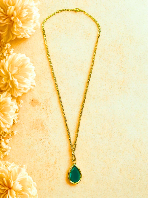 Radhika Chains - 58 cms, Gold and Dark Green, 11 gms