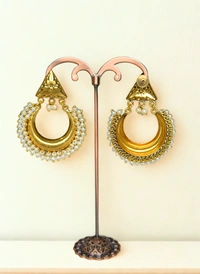Radhika Chandbali - 7 cms, White with Gold, 25 gms