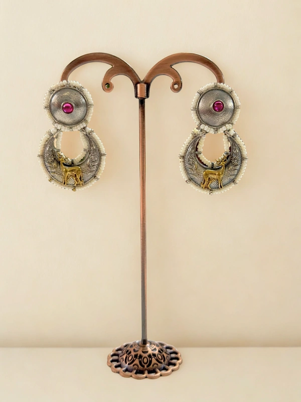 Radhika Danglers - 5 cms, Oxidised With Red Maroon Stone, 17 gms