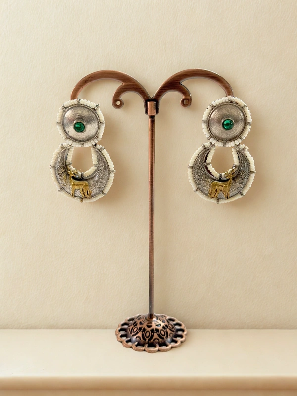 Radhika Danglers - 5 cms, Oxidised with Dark Green Small Stone, 17 gms