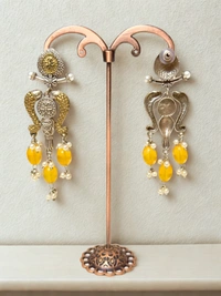 Radhika Danglers - 8 cms, Gold & Silver Oxidised with Yellow Beads, 24 gms