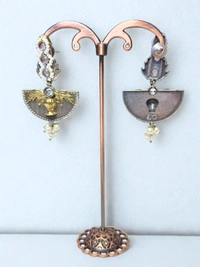 Radhika Danglers - 7 cms, Gold & Oxidised with Pink Stones, 22 gms