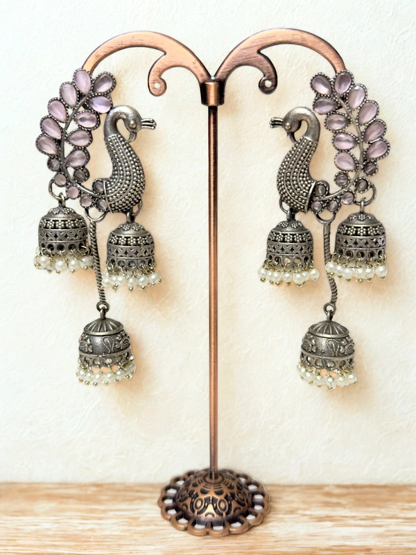 Radhika Danglers - 9 cms, Oxidised with Pink Stones, 42 gms
