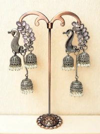 Radhika Danglers - 9 cms, Oxidised with Pink Stones, 42 gms