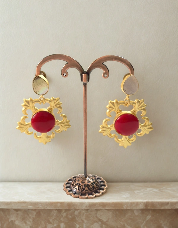 Radhika Danglers - 5 cms, Gold and Red Stones, 18 gms