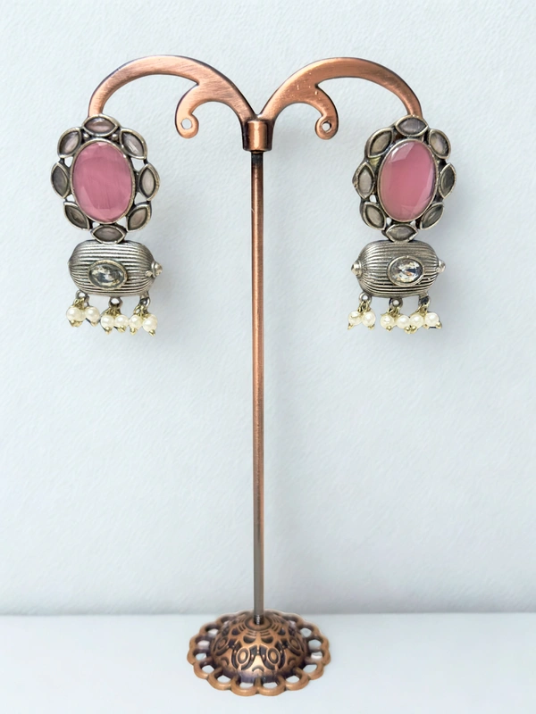 Radhika Danglers - 4 cms, Oxidised & Dark Pink Stones, 18 gms