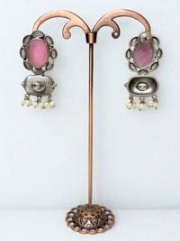 Radhika Danglers - 4 cms, Oxidised & Dark Pink Stones, 18 gms