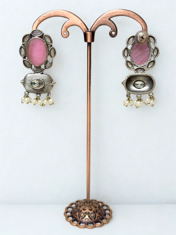 Radhika Danglers - 4 cms, Oxidised & Dark Pink Stones, 18 gms