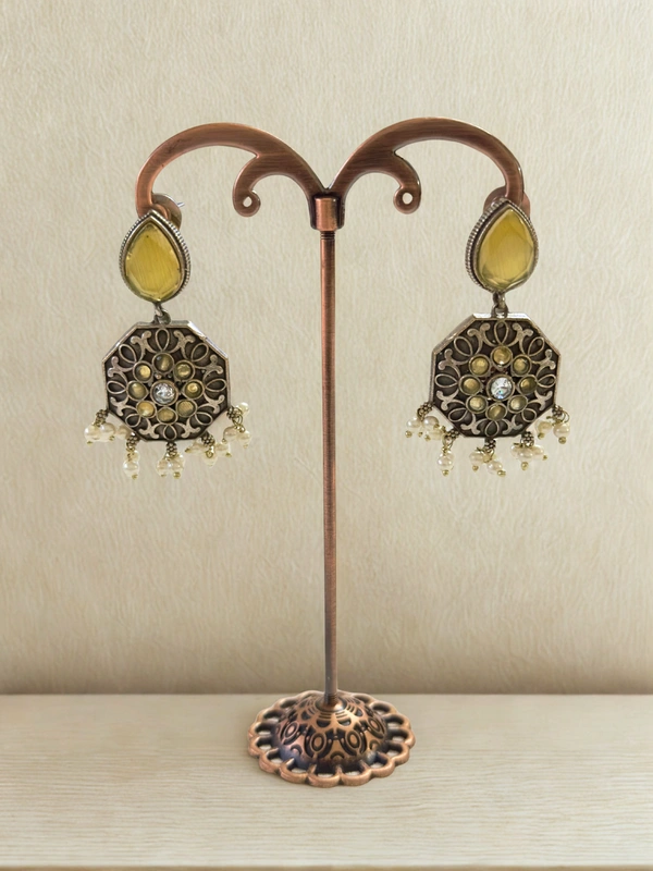 Radhika Danglers - 6 cms, Oxidised & Yellow Stones, 16 gms