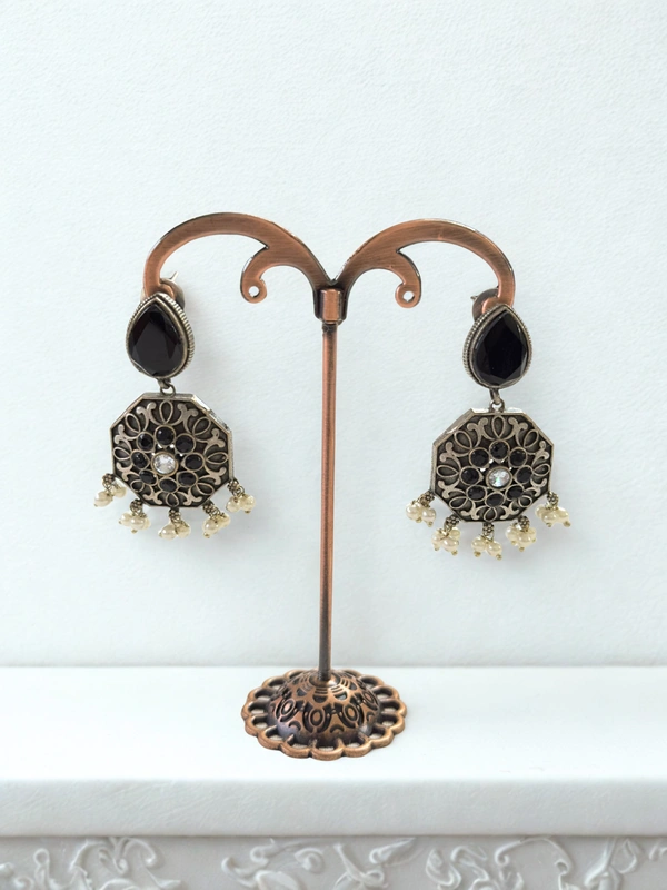 Radhika Danglers - 6 cms, Oxidised & Black Stones, 16 gms