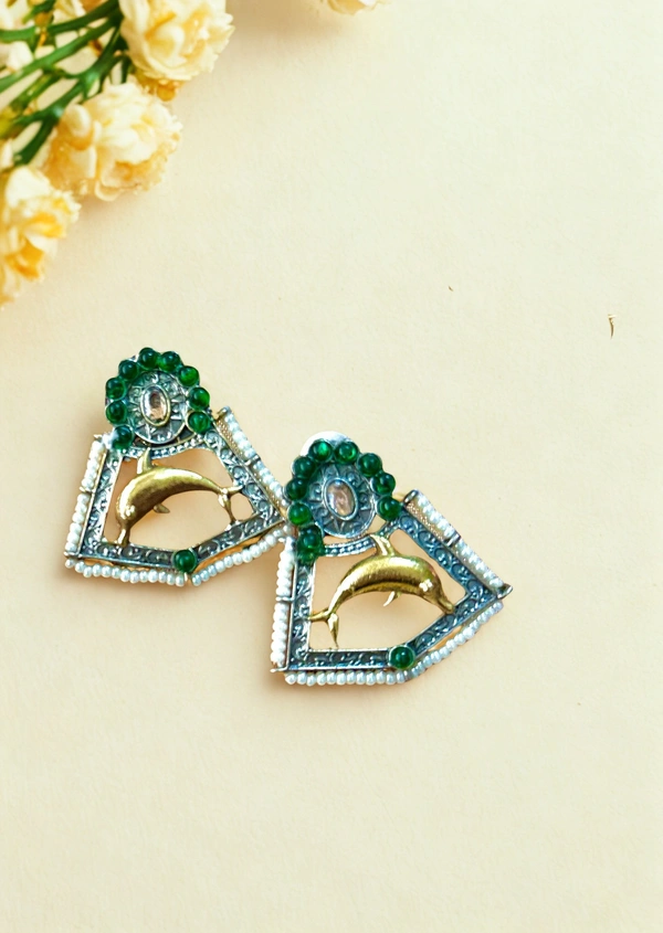 Radhika Danglers - 4 cms, Oxidised & Green Stones, 15 gms
