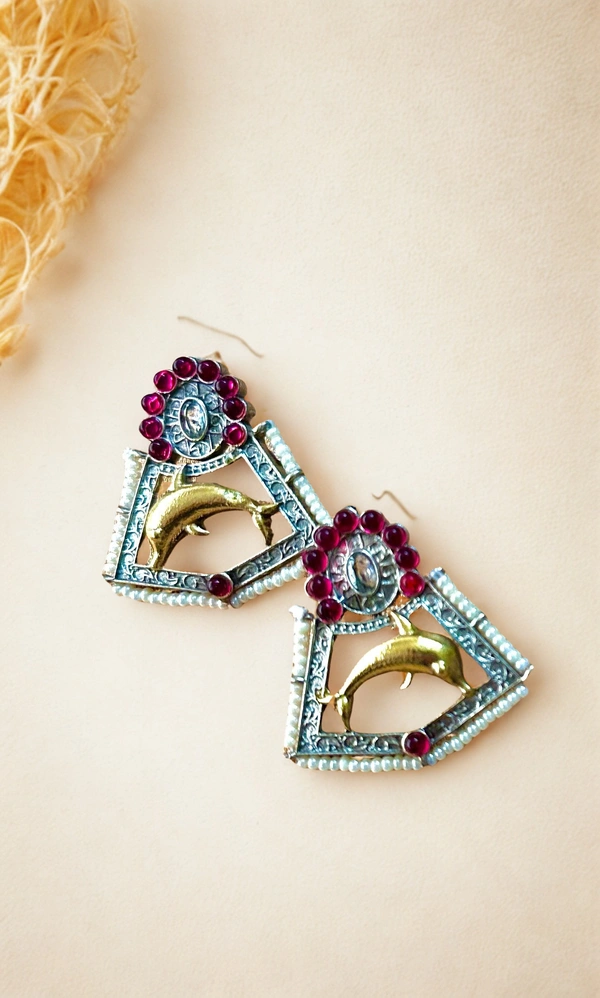 Radhika Danglers - 4 cms, Oxidised & Maroon Stones, 15 gms