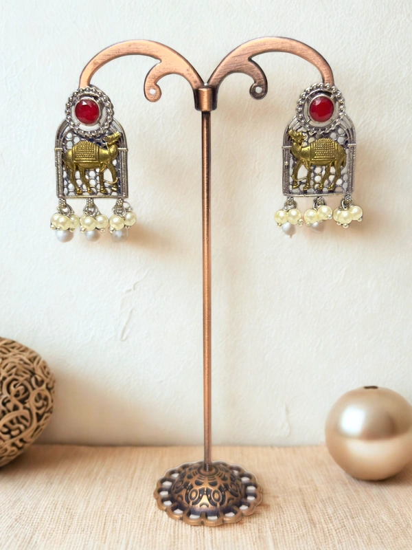 Radhika Danglers - 4 cms, Oxidised & Maroon Stone, 12 gms