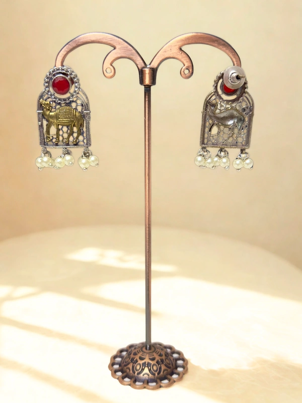 Radhika Danglers - 4 cms, Oxidised & Maroon Stone, 12 gms