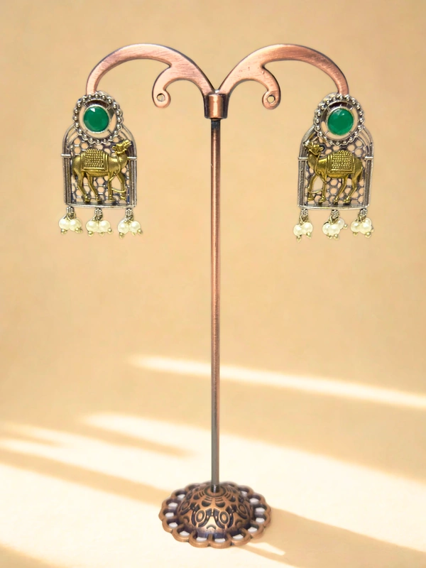 Radhika Danglers - 4 cms, Oxidised & Green Stones, 12 gms