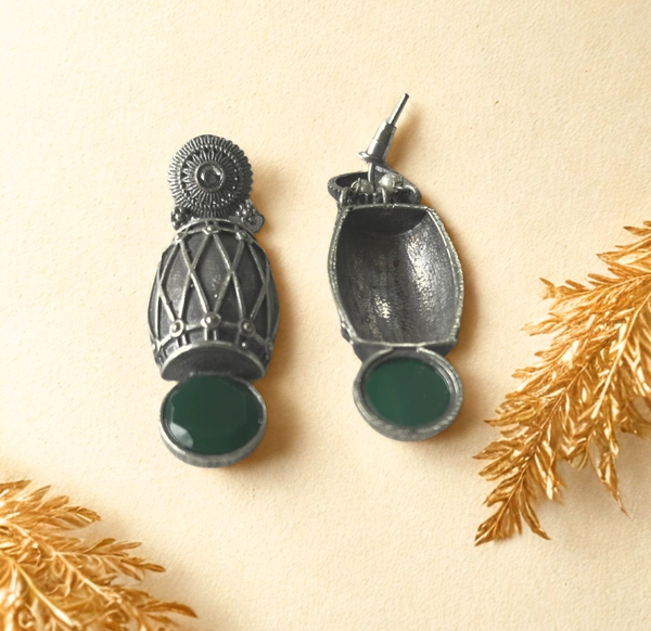 Radhika Danglers - 5 cms, Oxidised & Green Stone, 17 gms