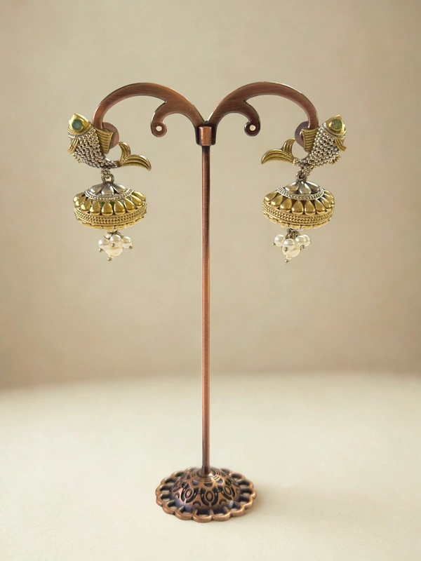 Radhika Jhumkas - 5 cms, Gold & Oxidised, 19 gms