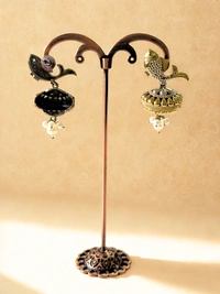 Radhika Jhumkas - 5 cms, Gold & Oxidised, 19 gms