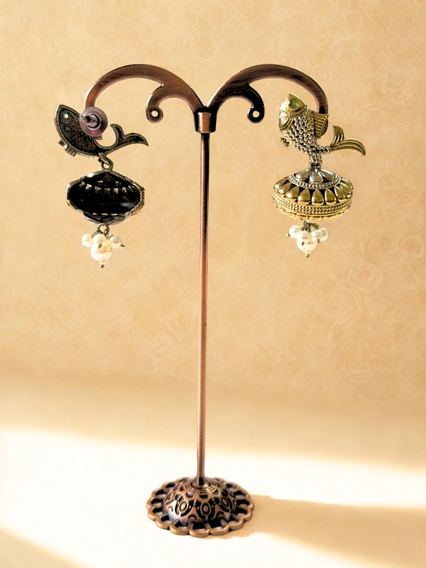 Radhika Jhumkas - 5 cms, Gold & Oxidised, 19 gms