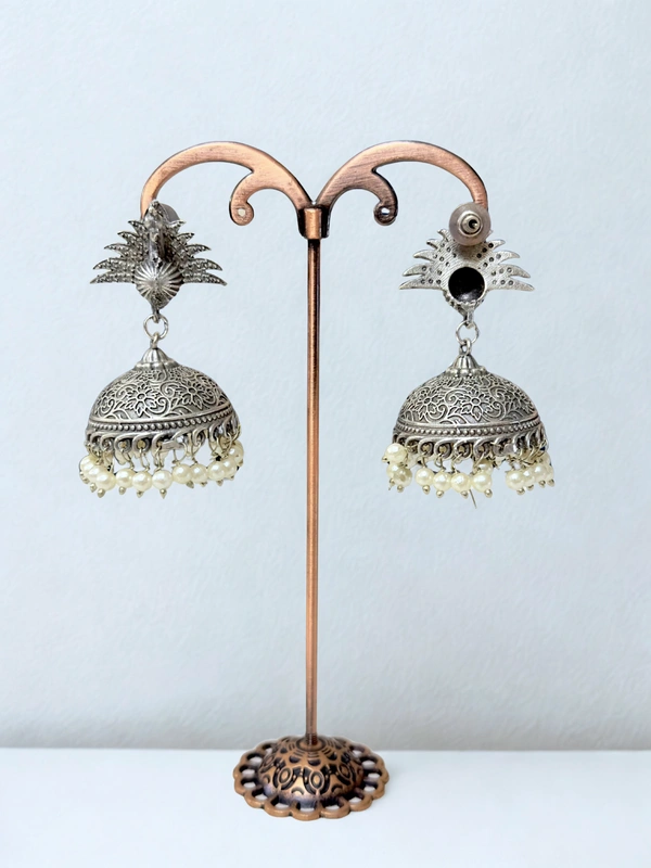 Radhika Jhumkas - 6 cms, Oxidised, 30 gms