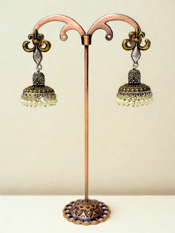 Radhika Jhumkas - 5 cms, Oxidised & Mehndi, 17 gms