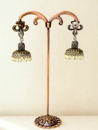 Radhika Jhumkas - 5 cms, Oxidised & Mehndi, 17 gms