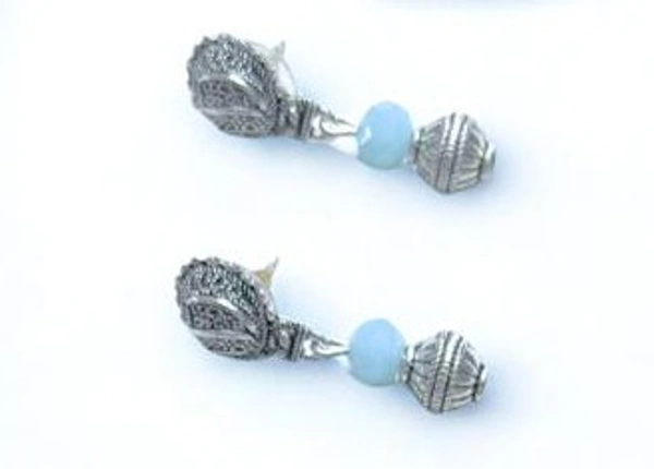 Radhika Metal and Crystal Beads Necklace Set - 58 cms, Light Blue, 86 cms