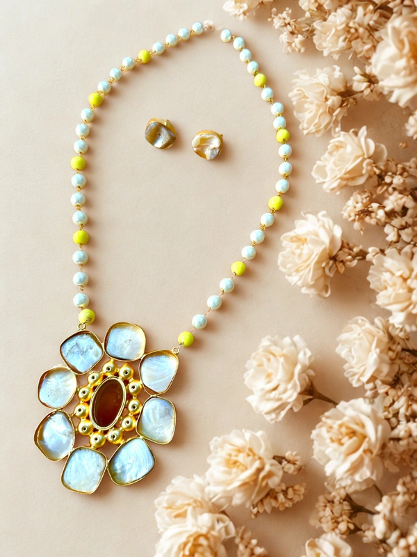 Radhika Pearl Necklace - 56 cms, White & Yellow, 81 gms