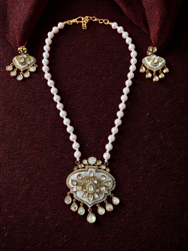 Radhika Pearl Necklace - 44 cms, White, 82 gms