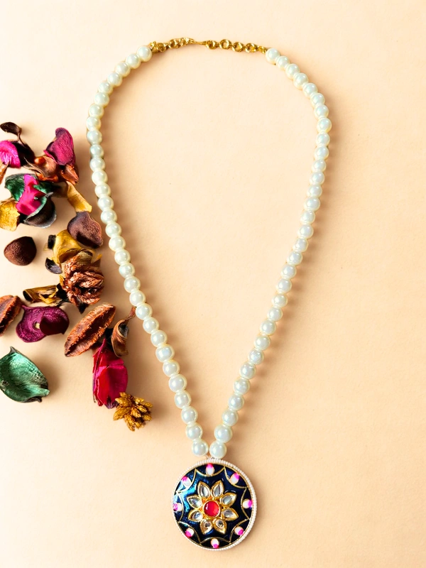 Radhika Pearls - 57 cms, White & Blue, 58 gms