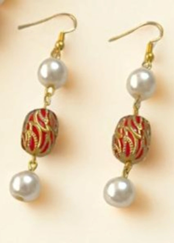 Radhika Pearls - 51 cms, White with Red beads with gold design, 83 gms