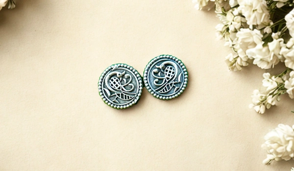 Radhika Studs - 2 cms, Oxidised, 8 gms