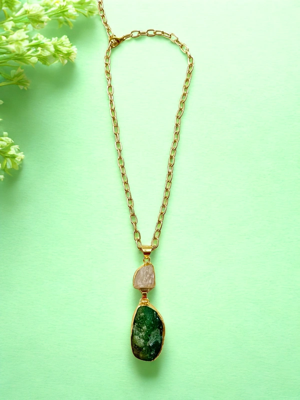 Radhika Uncut Stones - 55 cms, D. Green & White, 38 gms