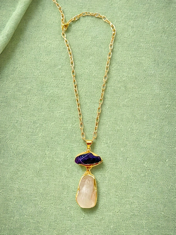 Radhika Uncut Stones - 55 cms, Amythyst & White, 40 gms