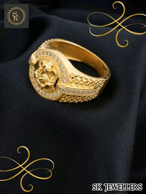 Ganesh Ji With Round shini Dimond Ring Design For Man R002 - Gold, 22-24-26-18-20-16-30-