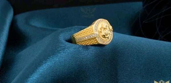 Ganesh Ji With Round shini Dimond Ring Design For Man R002 - Gold, 22-24-26-18-20-16-30-