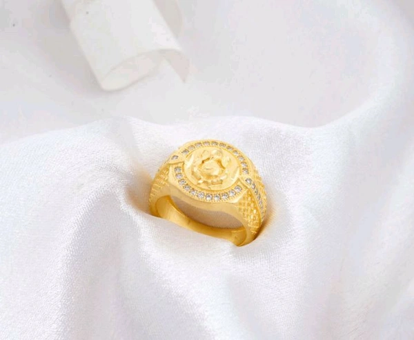 Ganesh Ji With Round shini Dimond Ring Design For Man R002 - Gold, 22-24-26-18-20-16-30-