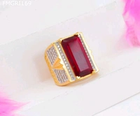 1 Gm Long Red Stone With AD Gold Plated Ring For Men - 20/18/22/24, Gold